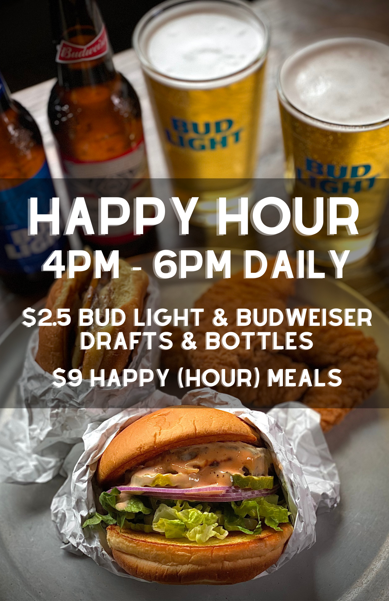 Happy Hour Banner Happy Hour 4pm-6pm Daily